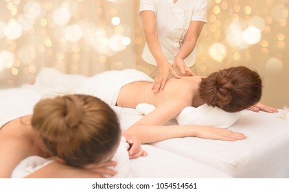 Young Beautiful In Room Spa, Facial Treatment Day Spa Concept, Women Relaxing On The Bad Face Treatment Mask For Skin Or Rejuvenate .Bokeh Blur Background.