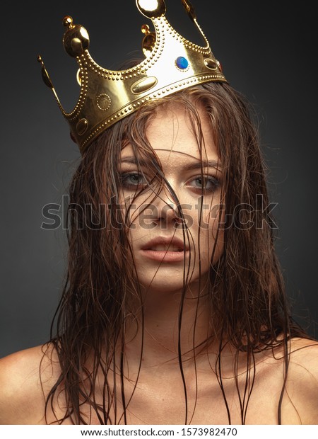 Young Beautiful Sexy Girl With Wet Hair And In A Crown Beauty Portrait