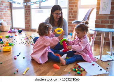 Young Beautiful Teacher Toddlers Wearing Uniform Stock Photo 1563271066 ...