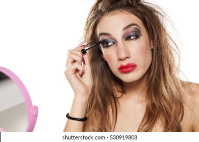 Young Beautiful Woman And Bad Makeup