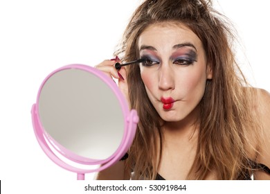 Young Beautiful Woman And Bad Makeup