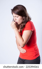 Young Beautiful Woman And Choking Cough