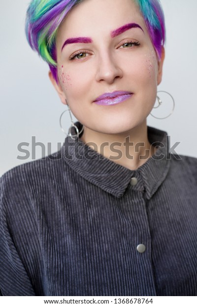 Young Beautiful Woman Dyed Blue Green Stock Photo Edit Now