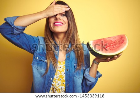 Similar – Foto Bild schöne Frau isst Wassermelone drinnen