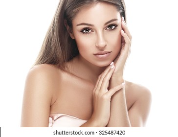 Young Beautiful Woman Face Portrait With Healthy Skin 