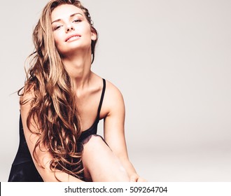 Young Beautiful Woman Face Portrait With Healthy Skin Beauty Amazing Hair