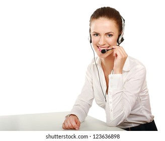 Young Beautiful Woman With Headset Isolated On White Background