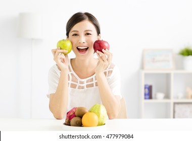 young beautiful woman with healthy fruit