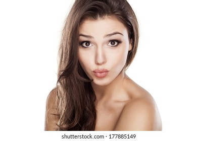 Young Beautiful Woman Kissing Gesture Stock Photo (Edit Now) 177885149