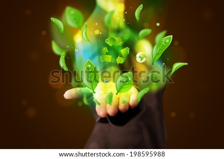 Similar – green senecio leaf in person’s hand macro closeup in nature