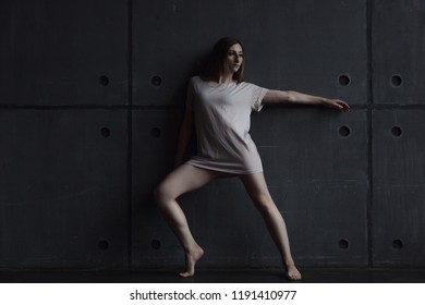 Young Beautiful Woman Professional Dancer Dancing During A Rehearsal In A Dance Studio, Modern Dramatic Style, Experimental Dance