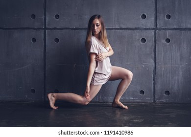 Young Beautiful Woman Professional Dancer Dancing During A Rehearsal In A Dance Studio, Modern Dramatic Style, Experimental Dance