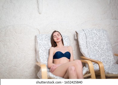 Young Beautiful Woman In Salt Cave Spa