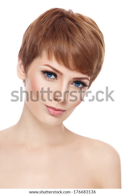 Young Beautiful Woman Stylish Short Haircut People Beauty