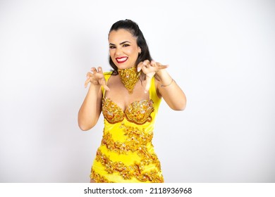 Young Beautiful Woman Wearing Carnival Costume Over Isolated White Background Smiling Funny Doing Claw Gesture As Cat, Aggressive And Sexy Expression