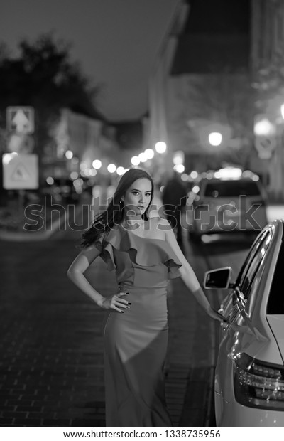 Young Beauty Famous Woman In Red Dress Outdoor at
taxi car