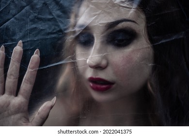Young Beauty Sad Woman Trapped Behind Stock Photo 2022041375 | Shutterstock