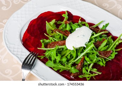 Young Beet Carpaccio With Ricotta And Arugula Salad