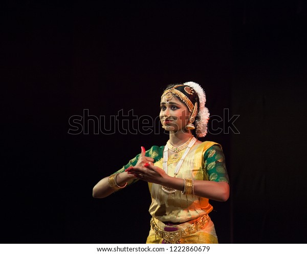 Young Bharatanatyam Dancer Points Heavens Opens Stock Photo 1222860679 ...