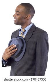 Young Black Businessman Being Polite By Taking Hat Off