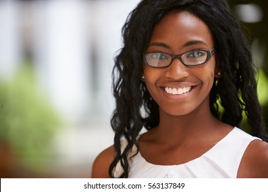 Young Black Businesswoman Wearing Glasses, Close Up