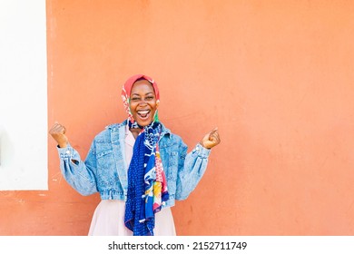 Young Black Fashion Model Smiling Looking At Camera. Black Female Power