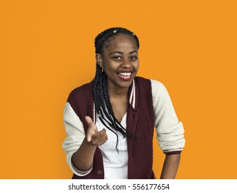 Young Black Girl Cheerful Hand Gesture Portrait