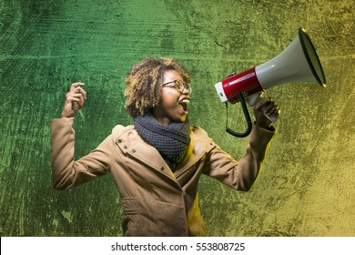 Young Black Girl With Megaphone 