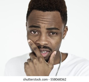 Young Black Guy Sultry Pose Hand On Face