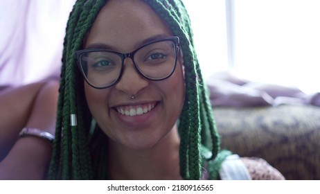 A Young Black Hispanic Woman Portrait Face. Latina Girl Turning Head To Camera