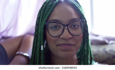 A Young Black Hispanic Woman Portrait Face. Latina Girl Turning Head To Camera