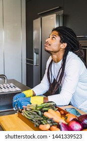 Young Black Man Washing Dishes Kitchenyoung Stock Photo 1441339523 ...