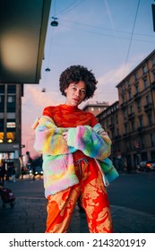 Young Black Stylish Curly Afro Hair Woman Posing Outdoor Cool Attitude And Confidence