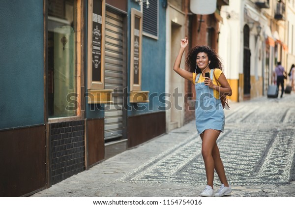 Young Black Woman Curly Hair Having Stock Photo Edit Now 1154754016
