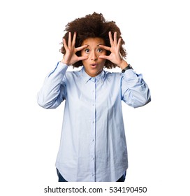 Young Black Woman Doing Open Eyes Gesture