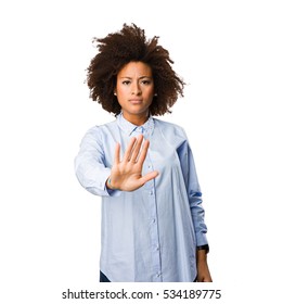 Young Black Woman Doing Stop Gesture