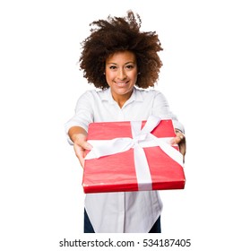 Young Black Woman Holding A Gift