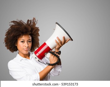 Young Black Woman Holding A Megaphone