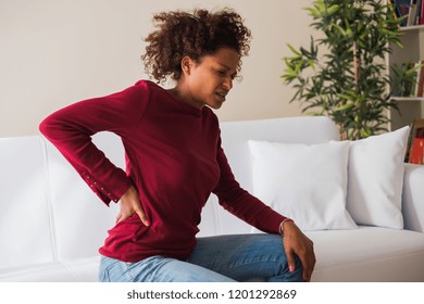 Young Black Woman Suffer Back Pain Cramp