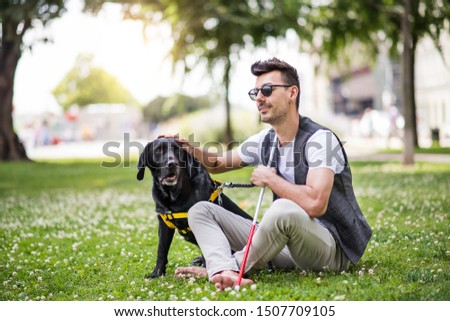 Image, Stock Photo Man with dog Town