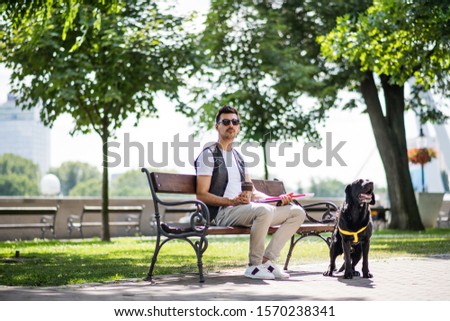 Similar – Image, Stock Photo Man with dog Town