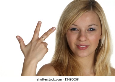 Young Blond Woman Hold 3 Fingers Up