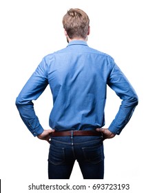 Young Blonde Man Back. Worried Pose