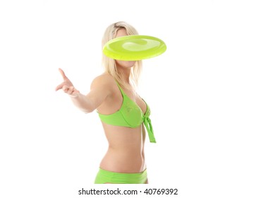 Young Blonde Throwing Frisbee (isolated On White)