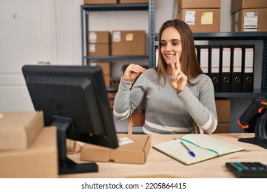 Young Blonde Woman Ecommerce Business Worker Having Online Deaf Language Conversation At Office