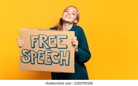 Young Blonde Woman Free Speech Concept