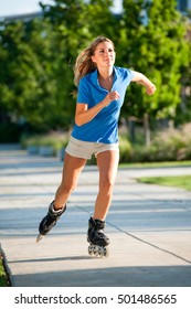 Young Blonde Woman Inline Skater