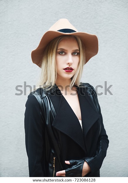 Young Blonde Woman Wearing Hat Stock Photo 723086128 | Shutterstock