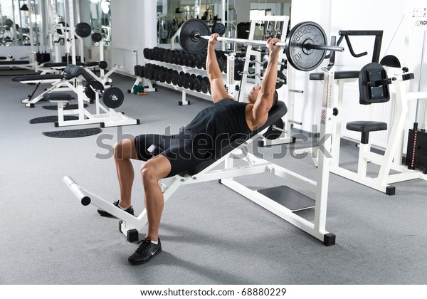 Young Bodybuilder Training Gym Chest Barbell Stock Photo Edit Now
