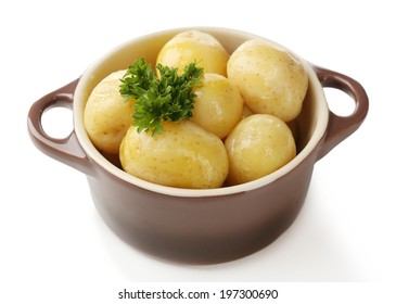 Young Boiled Potatoes In Bowl, Isolated On White